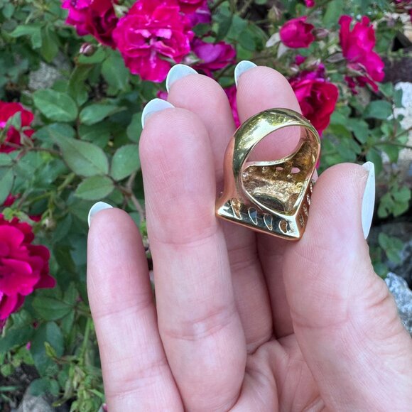 Ross-Simons 925 Sterling Silver Hammered Gold Tone Blue Ring Size 6.5 Vintage - Picture 12 of 14